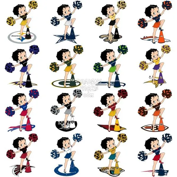 32 Cartoon BETTY Football Designs Bundle PNG