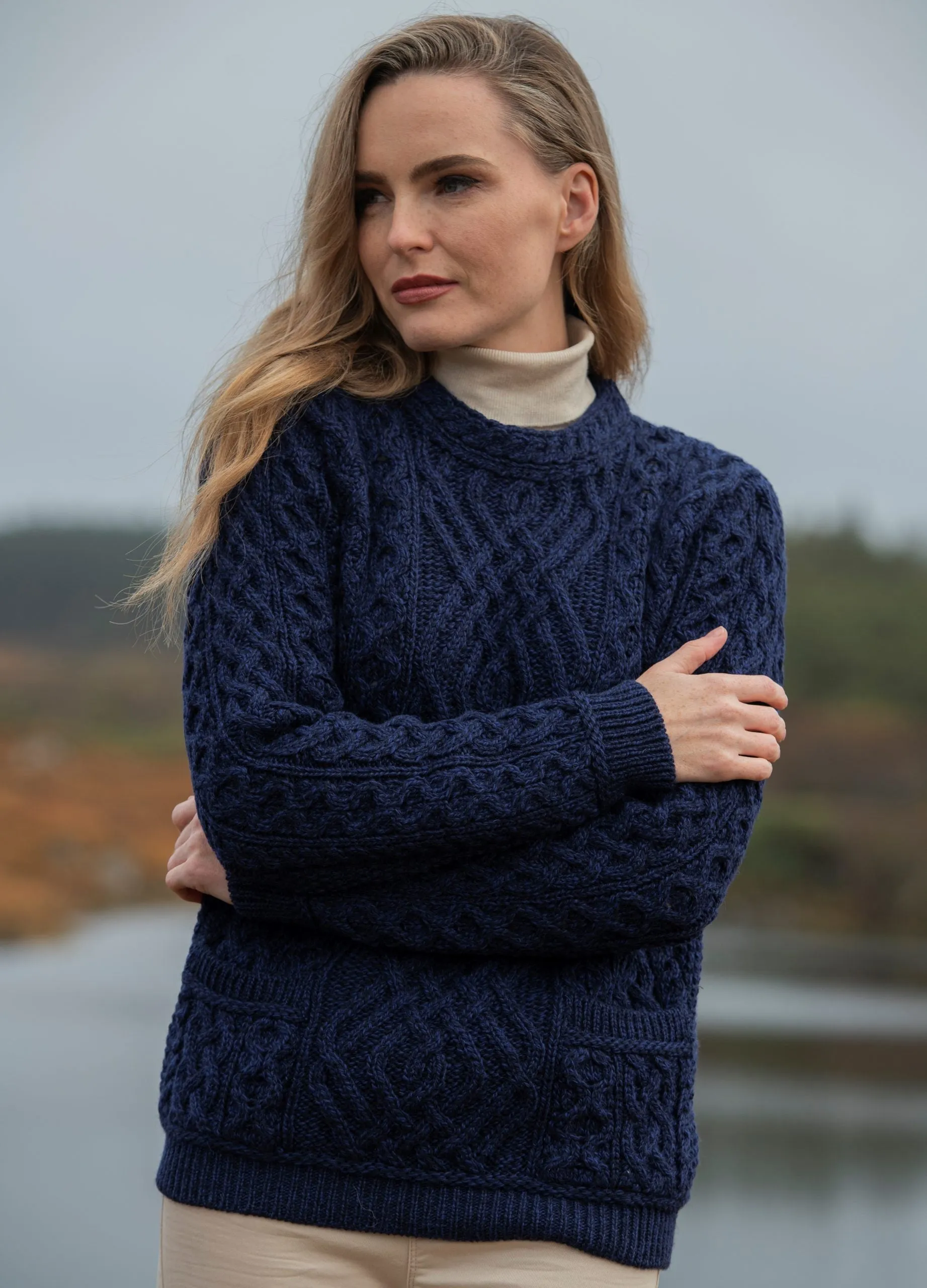 Aran Cable Knit Sweater Blue | Clearance