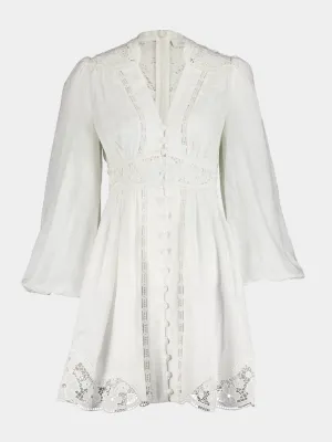 August Plunge Lace Detail White Dress