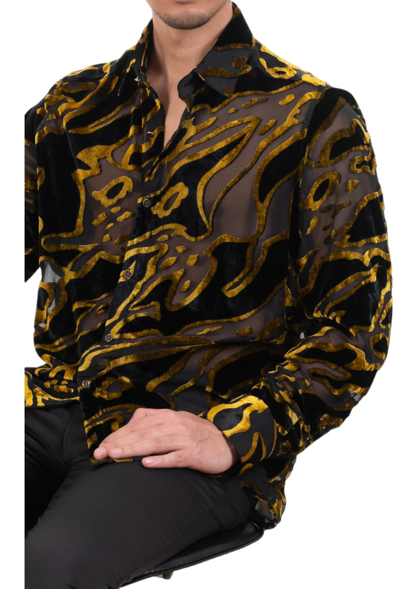 Black Gold Abstract Velvet Shirt