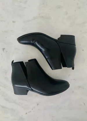 Black Side Cut Stacked Heel Bootie - FINAL SALE