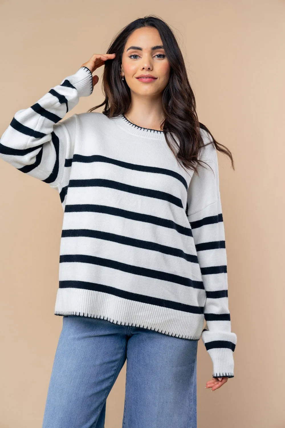 Black White Striped Sweater