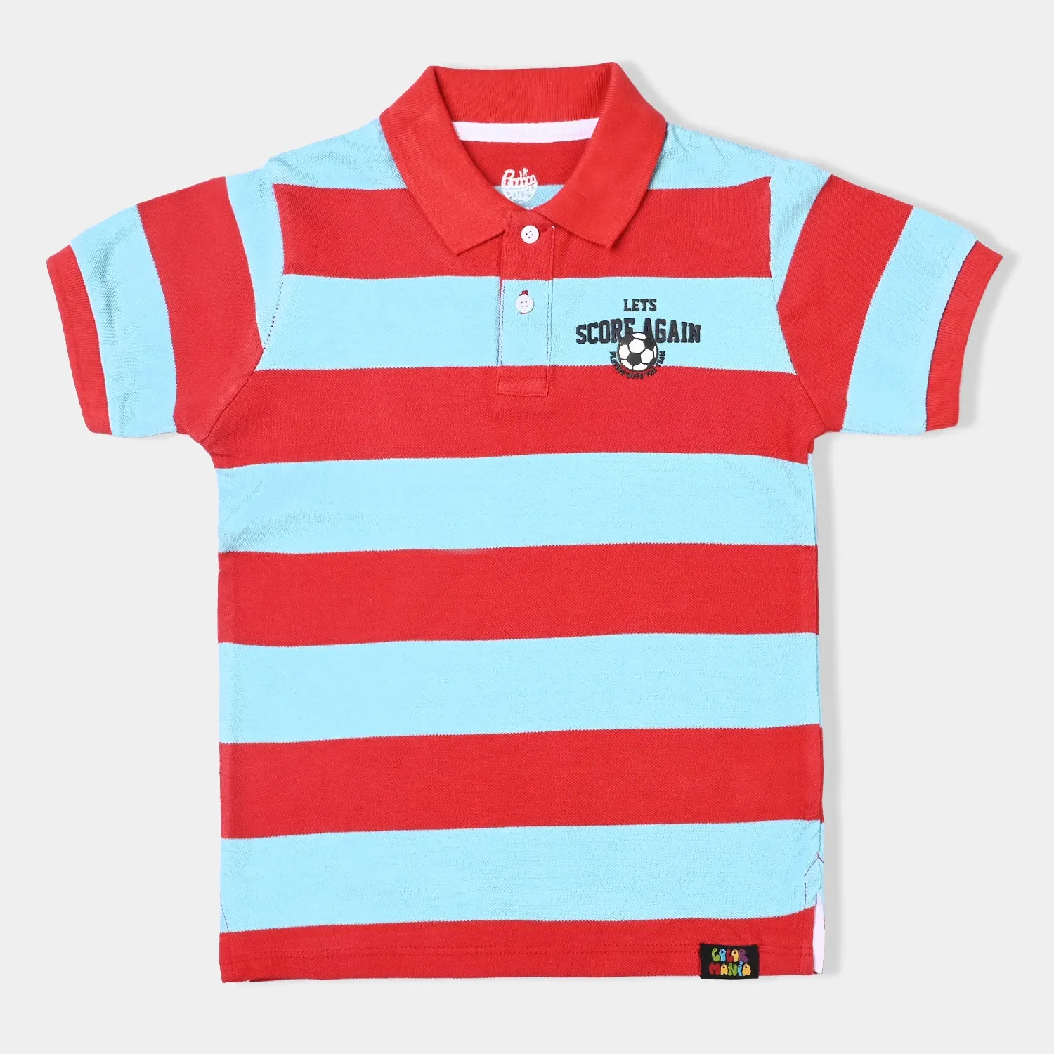 Boys Cotton PK Polo T-shirt Score Again-Blue/Red