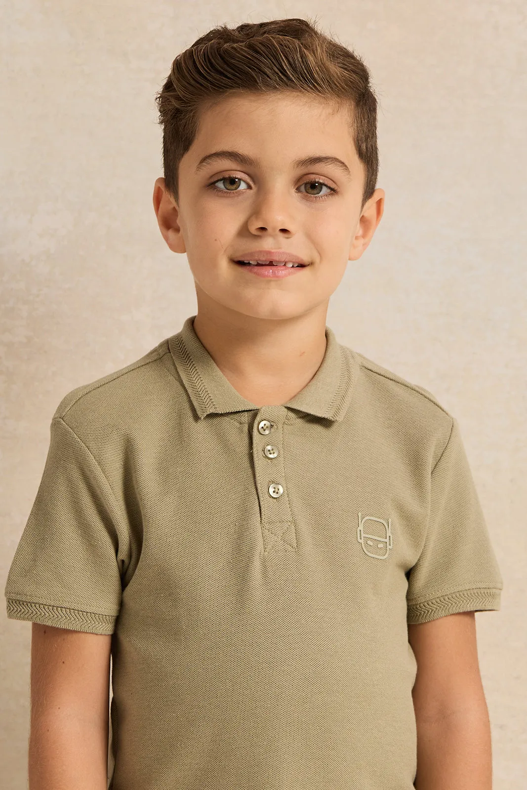 Boys Olive Collared Polo Shirt