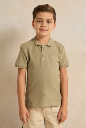 Boys Olive Collared Polo Shirt