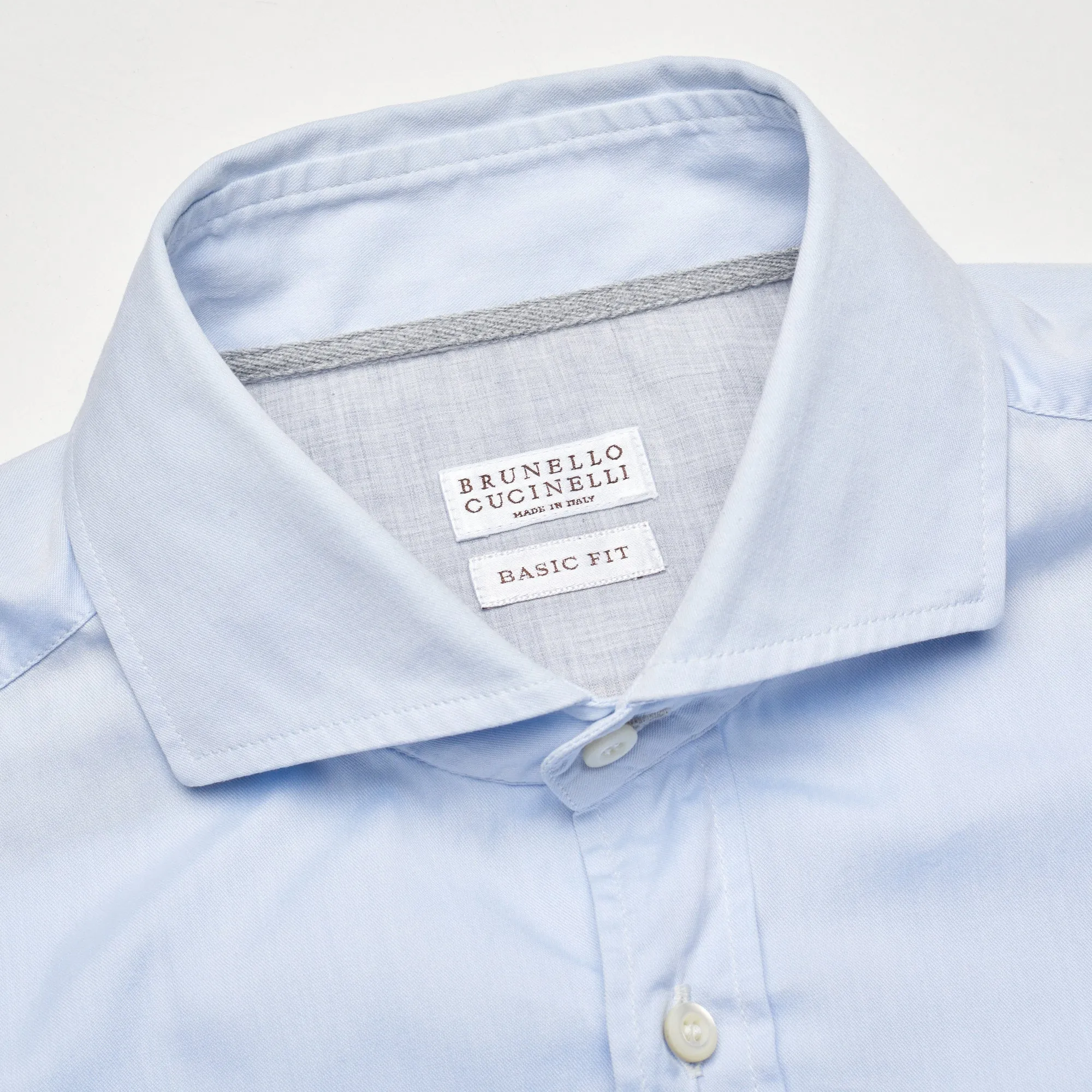 BRUNELLO CUCINELLI Blue Cotton Dress Shirt Size M Basic Fit