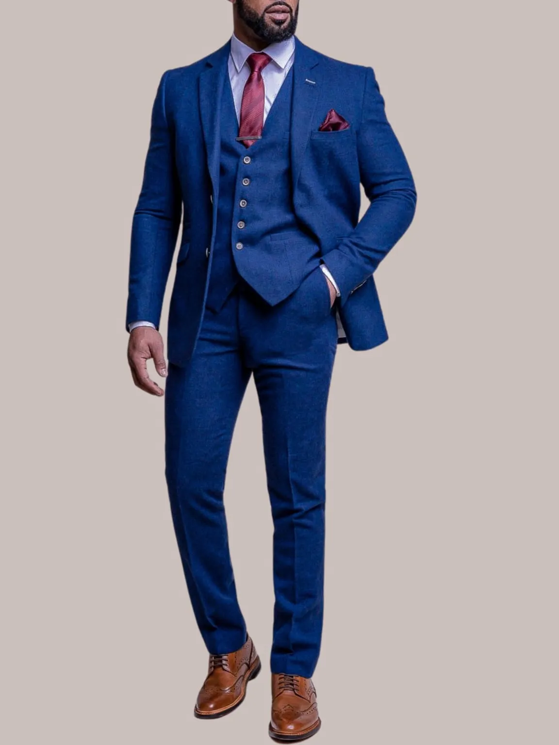 Cavani Orson Men's Blue 3 Piece Tweed Suit