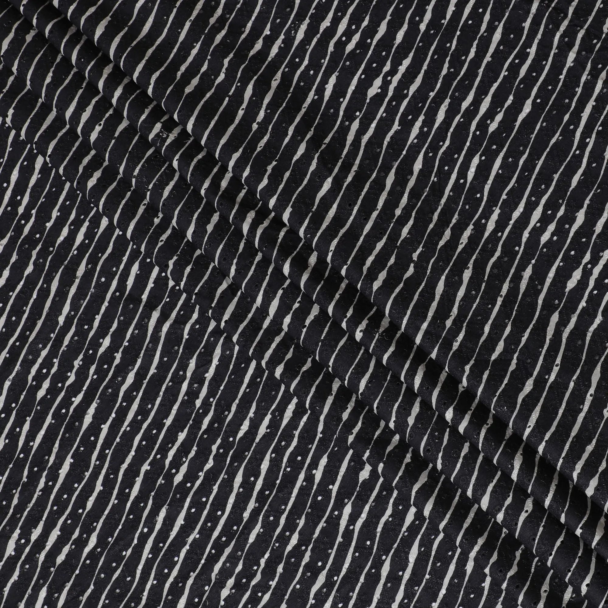 Chic Black and White Striped blended Cotton Lawn Fabric with Embroidery - 110 cm Wide - D19595