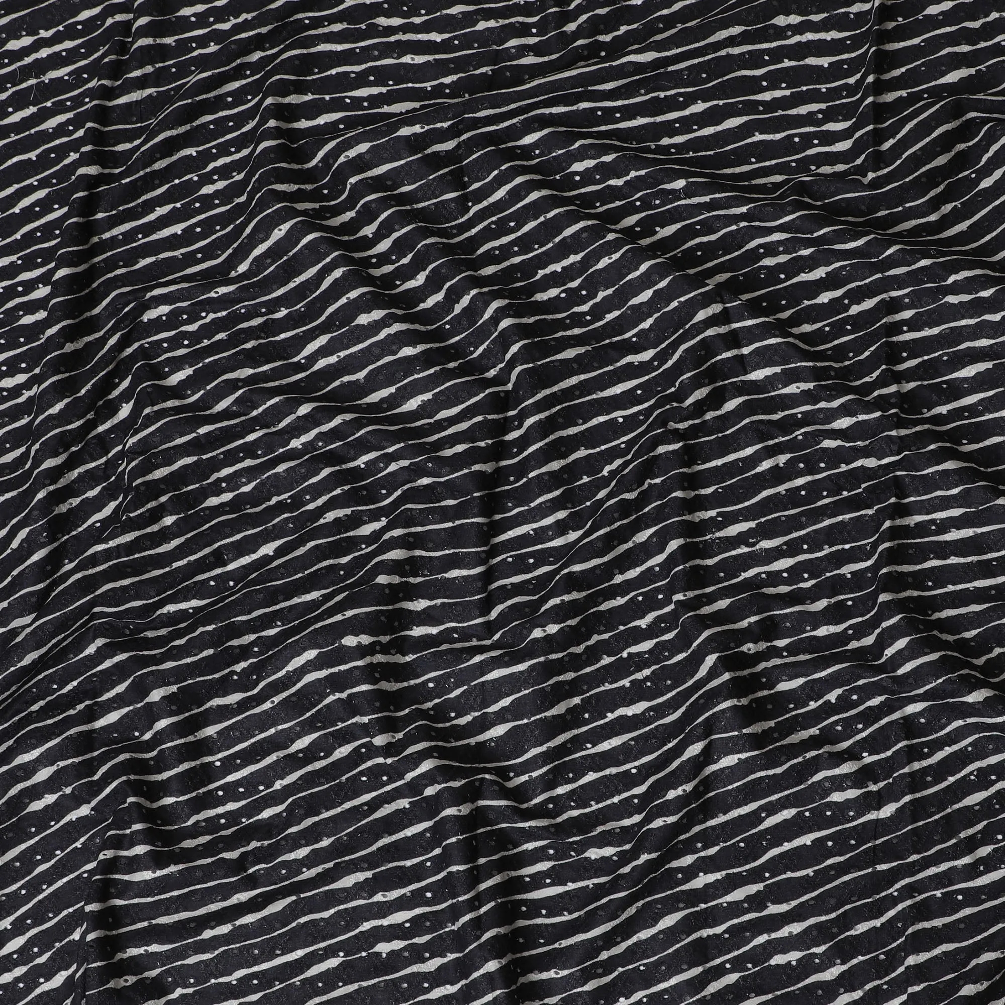 Chic Black and White Striped blended Cotton Lawn Fabric with Embroidery - 110 cm Wide - D19595