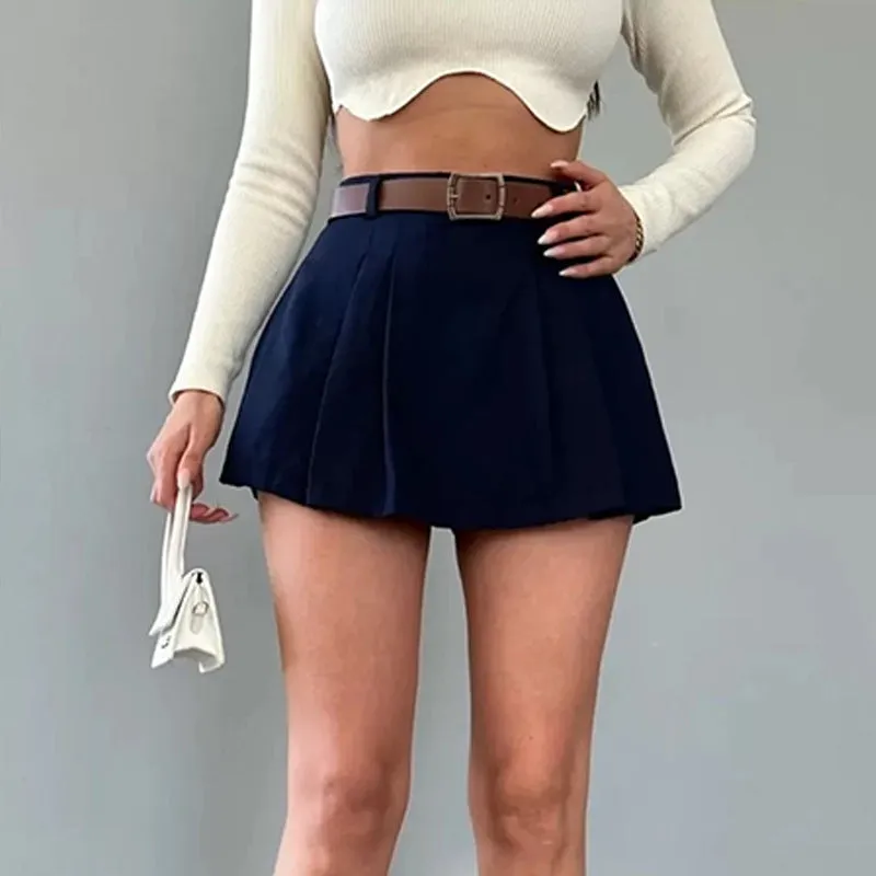 Chic Solid Color Pleated Mini Skirt