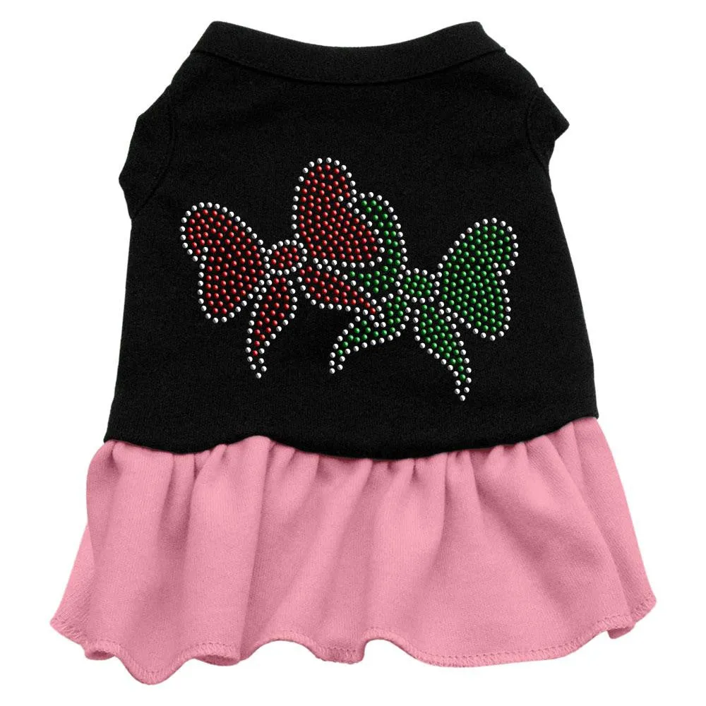 Christmas Bows Rhinestone Dress Black with Pink XXL (18)