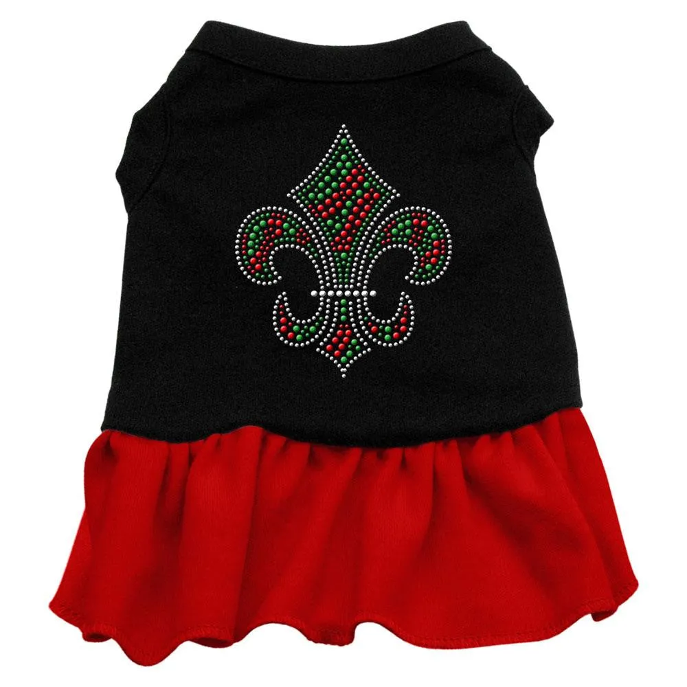 Christmas Fleur De Lis Rhinestone Dress Black with Red XXL (18)