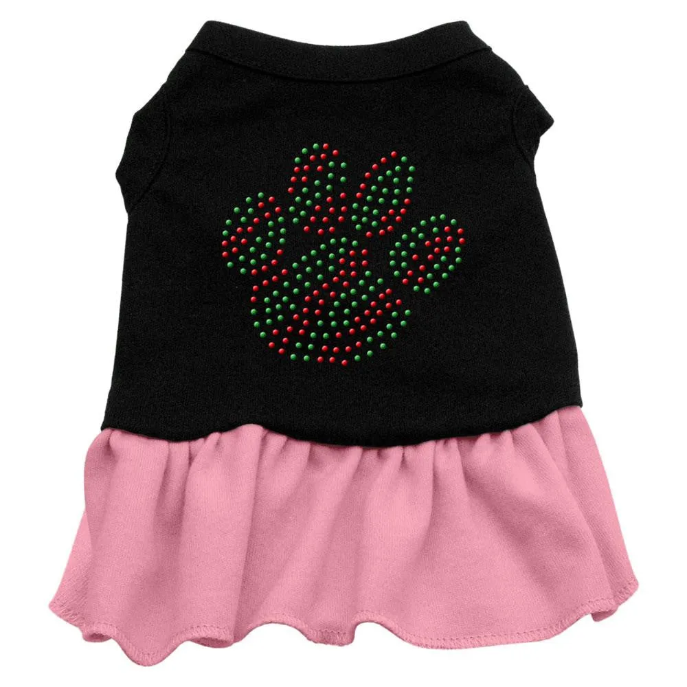 Christmas Paw Rhinestone Dress Black with Pink Lg (14)