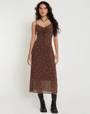 Coya Maxi Dress in Flower Stem Flock Brown