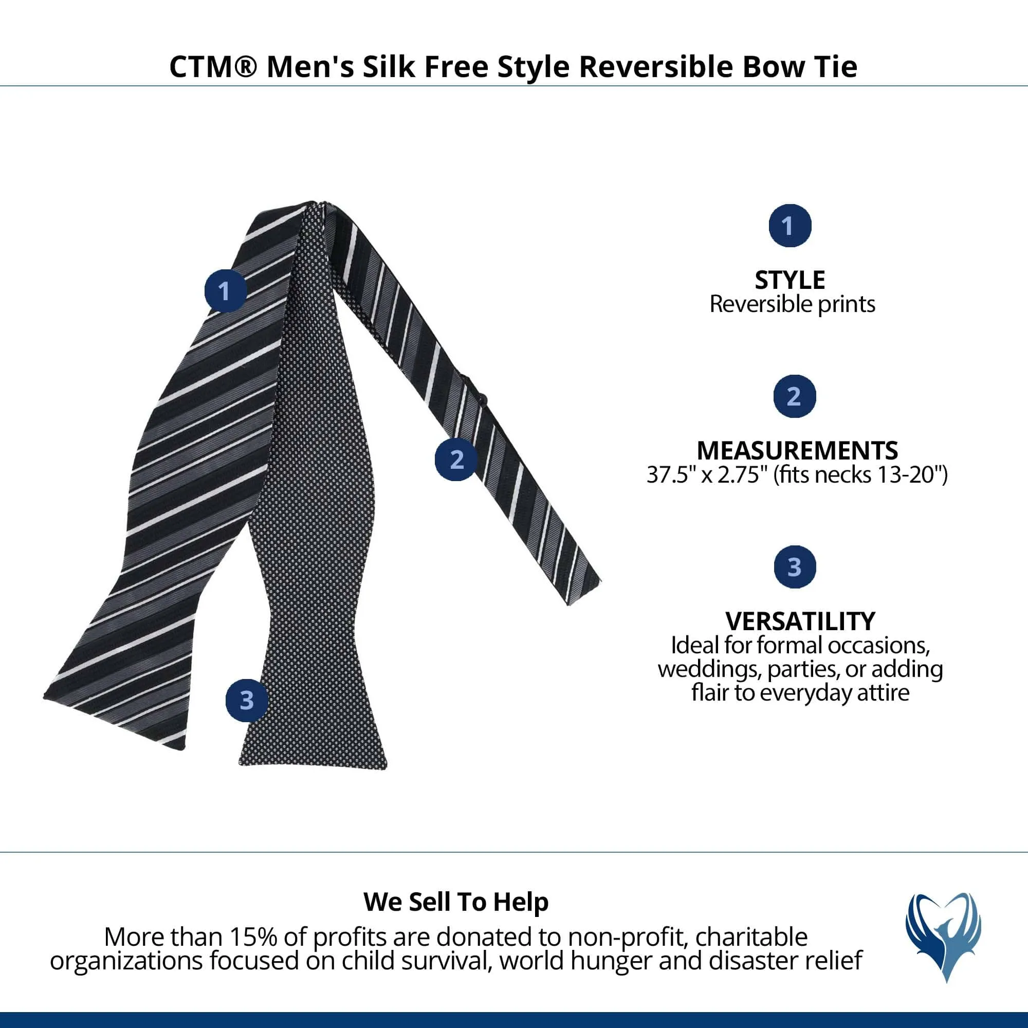 CTM® Men's Silk Free Style Reversible Bow Tie