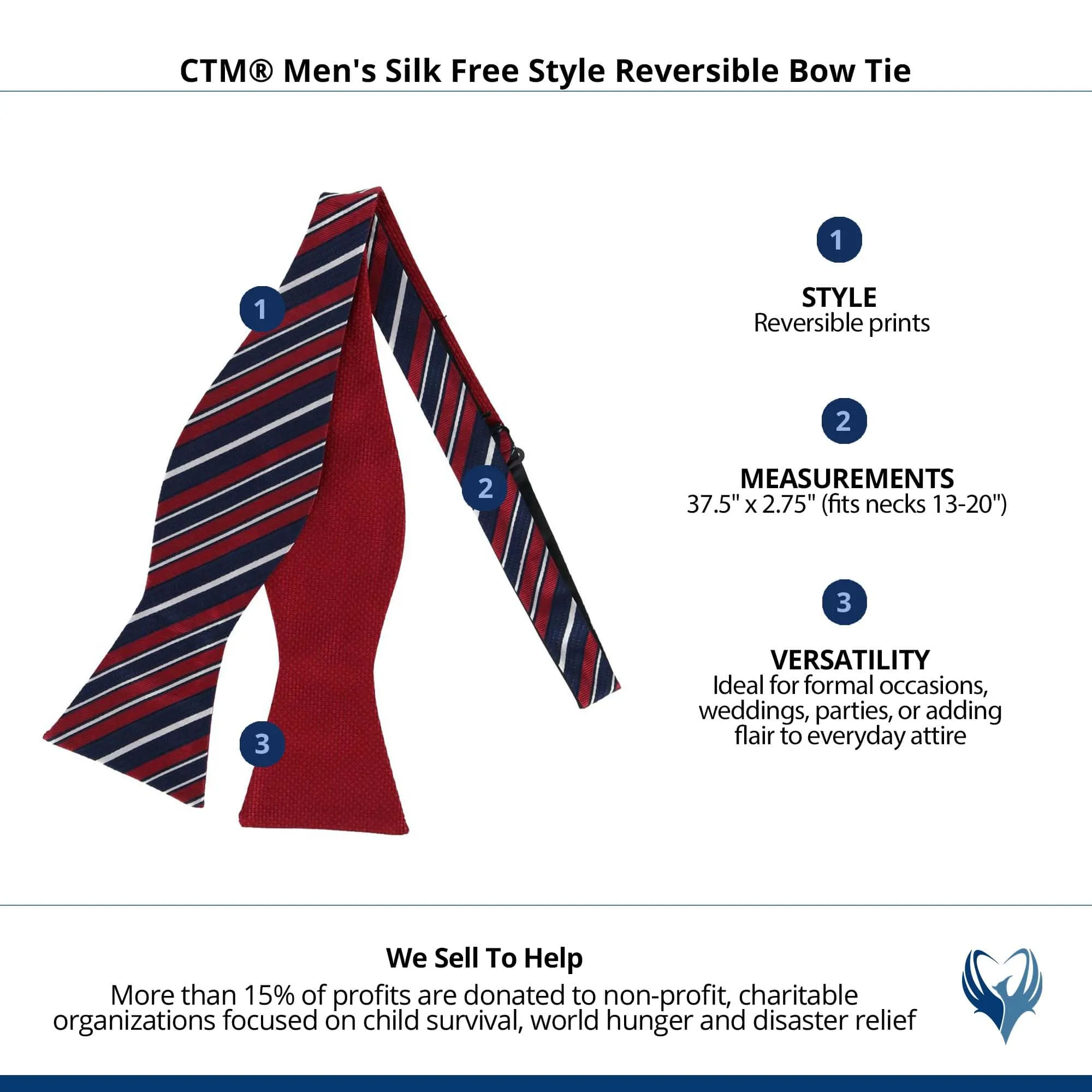 CTM® Men's Silk Free Style Reversible Bow Tie