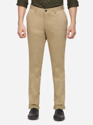 Dark Beige Solid Uno Fit Casual Trouser | JadeBlue