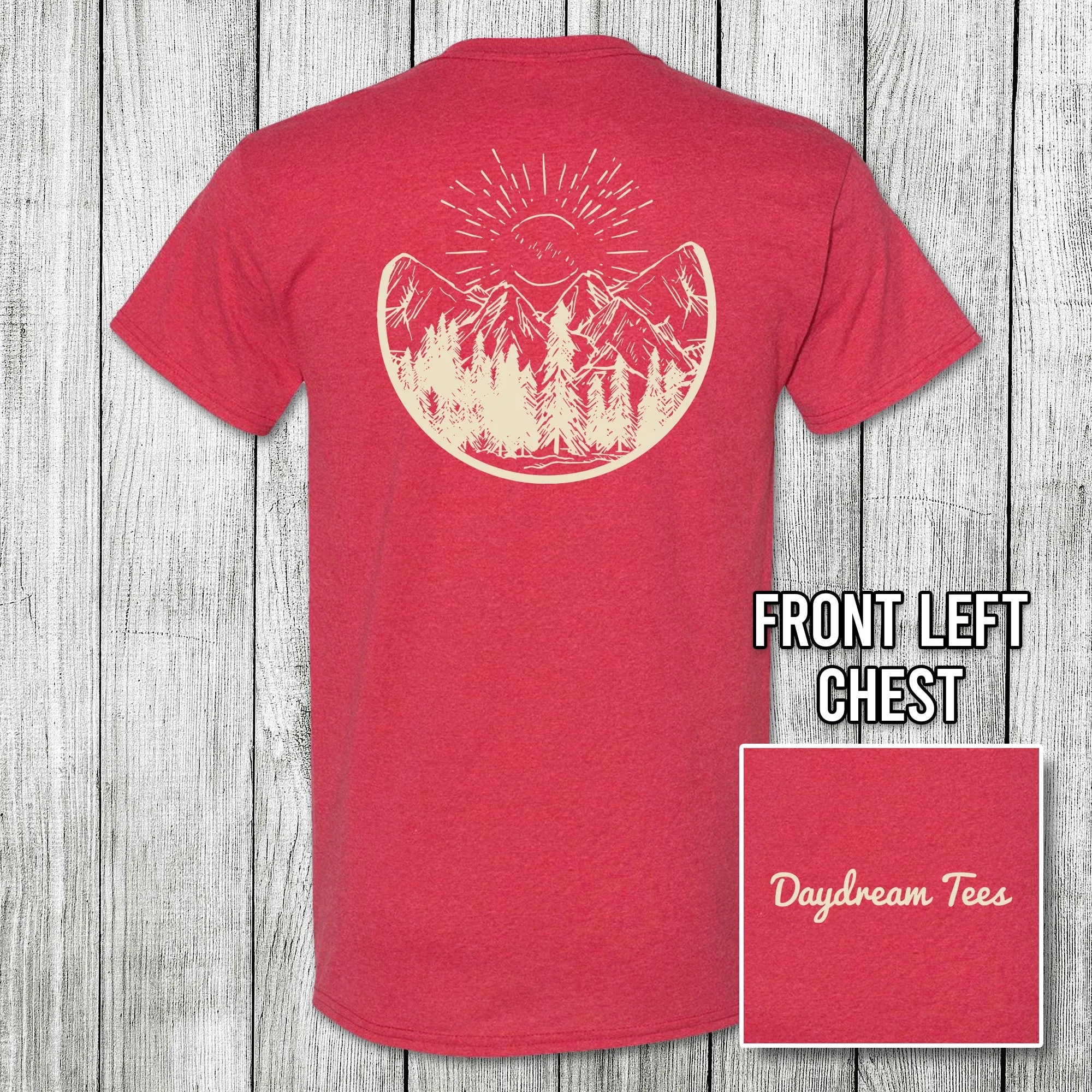 Daydream Tees Mountain Sun Heather Red