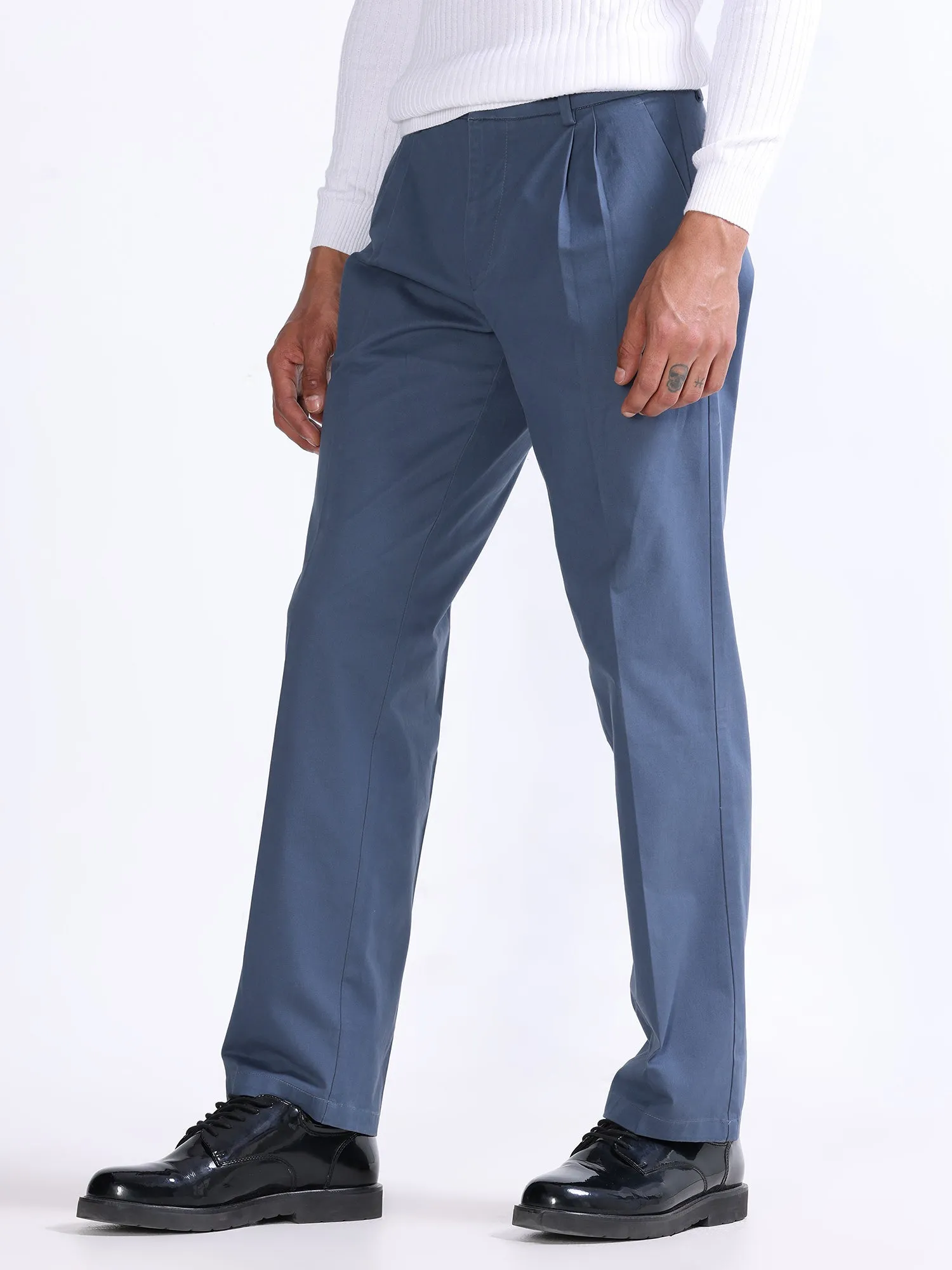 Duca Double Pleated Aqua Blue Relaxed Pant