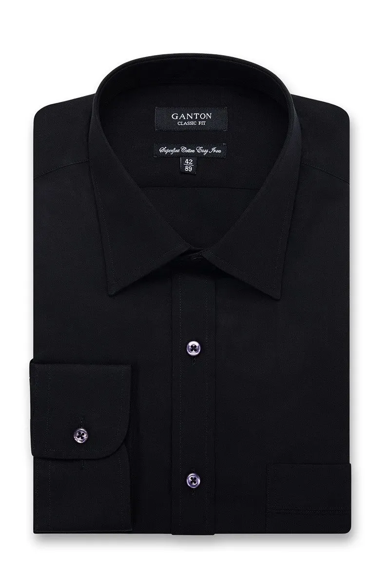 Ganton AAron Fine Poplin Black Shirt