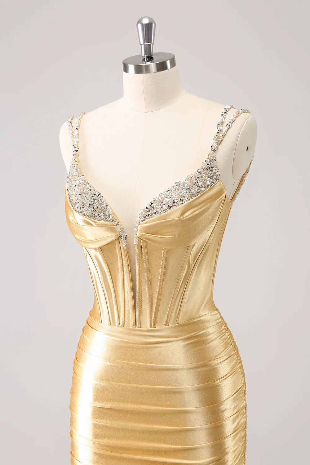 Golden Corset Bodycon Mini Dress with Sequins