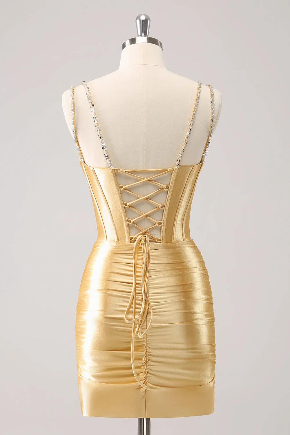 Golden Corset Bodycon Mini Dress with Sequins