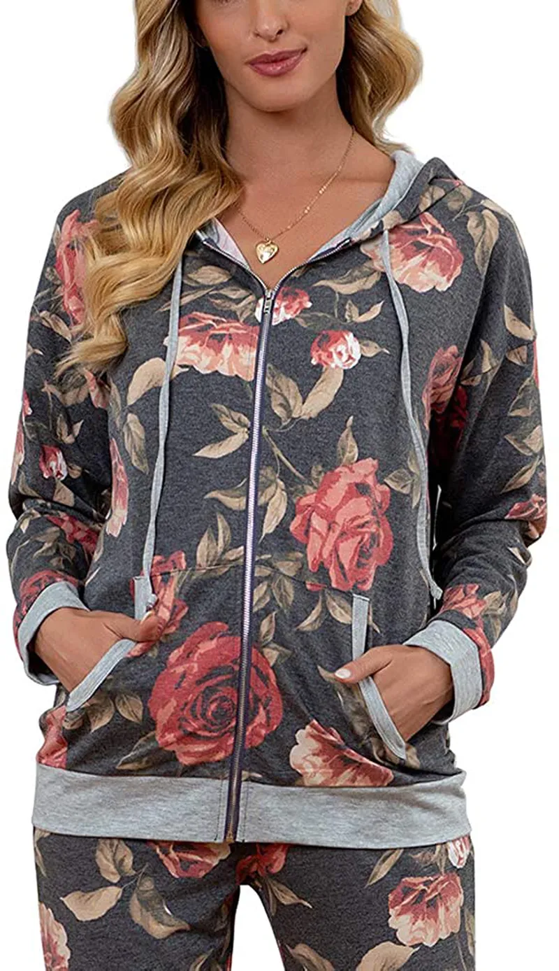 GRECERELLE Women's Floral Long Sleeve Casual Sweatshirts Tunic Tops With Pockets