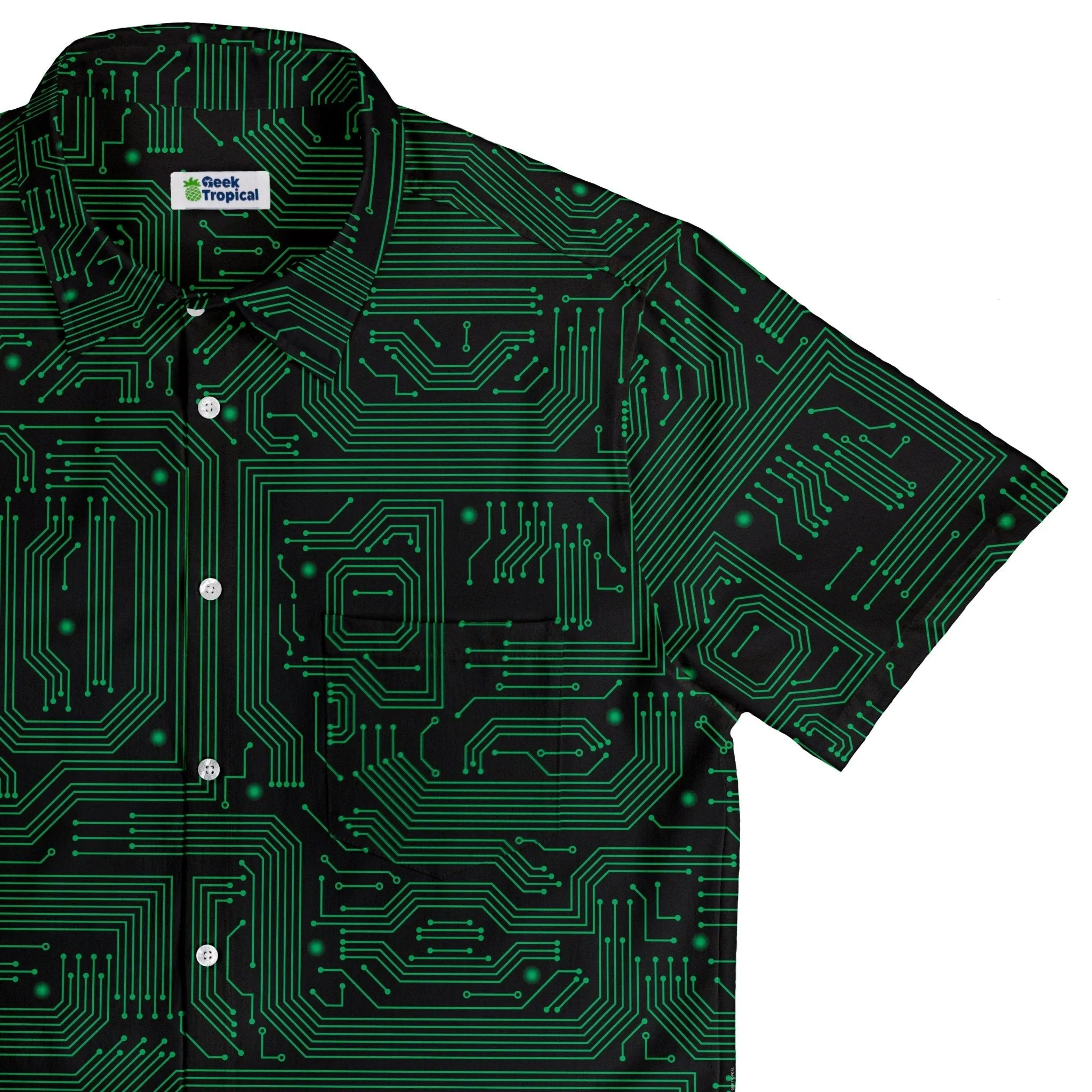 Green Computer Circuits Button Up Shirt