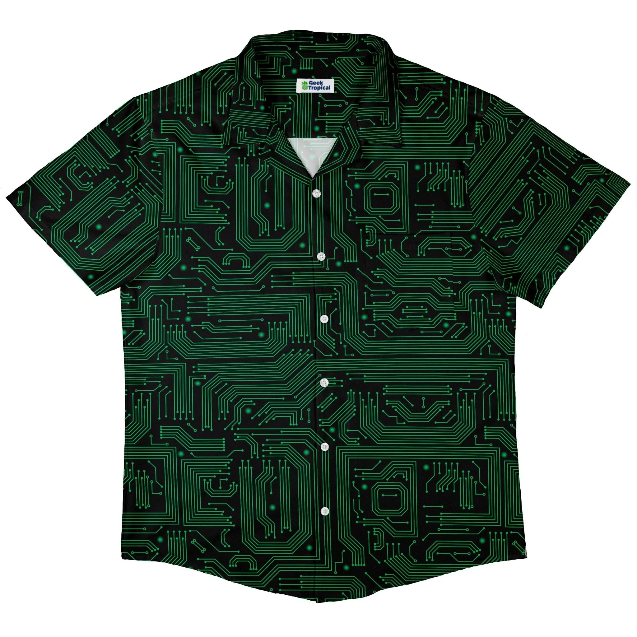 Green Computer Circuits Button Up Shirt