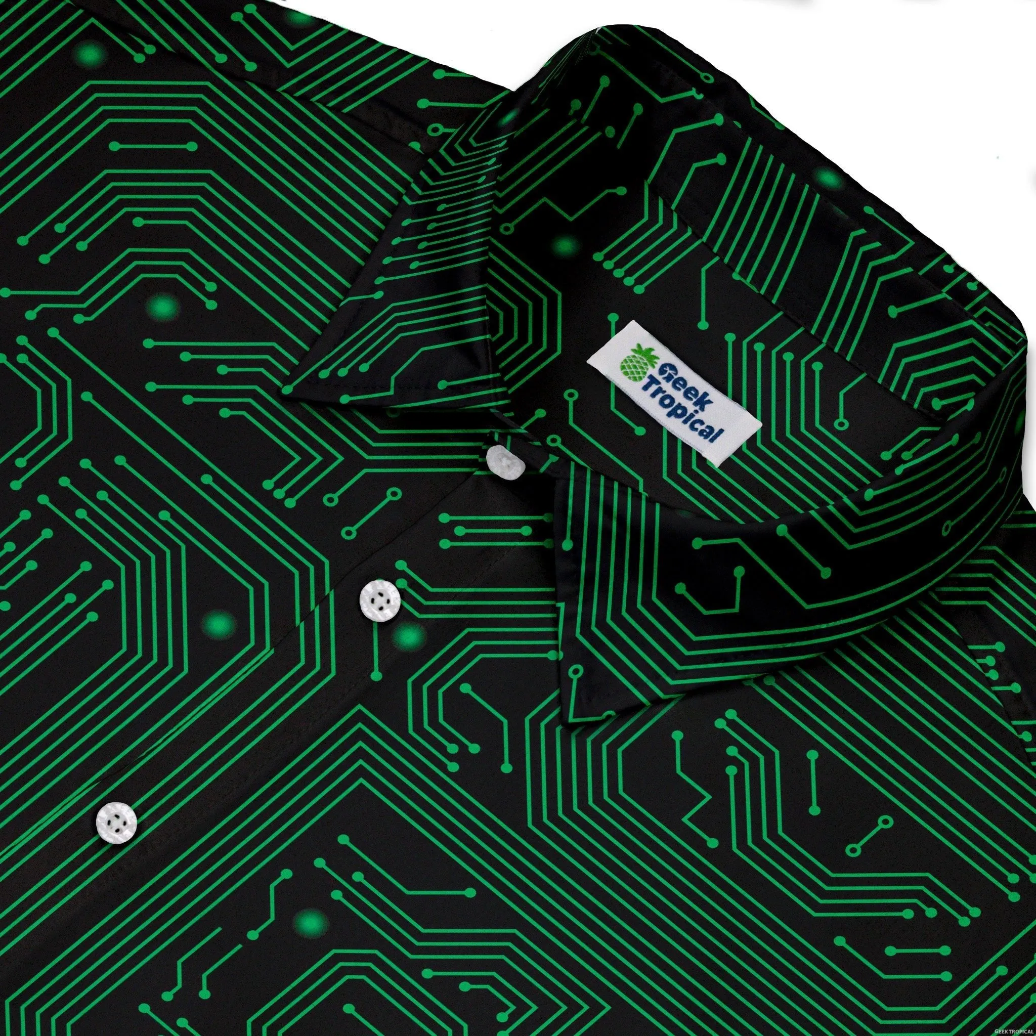 Green Computer Circuits Button Up Shirt