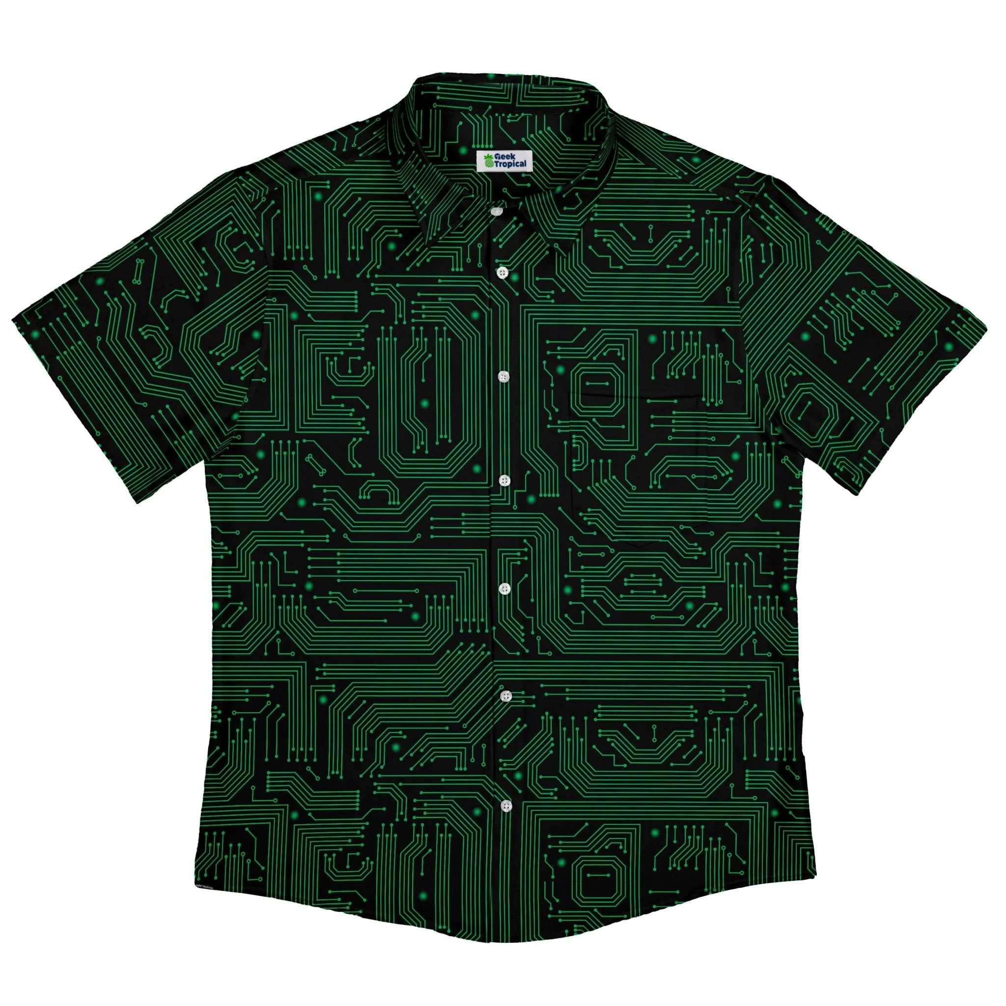 Green Computer Circuits Button Up Shirt