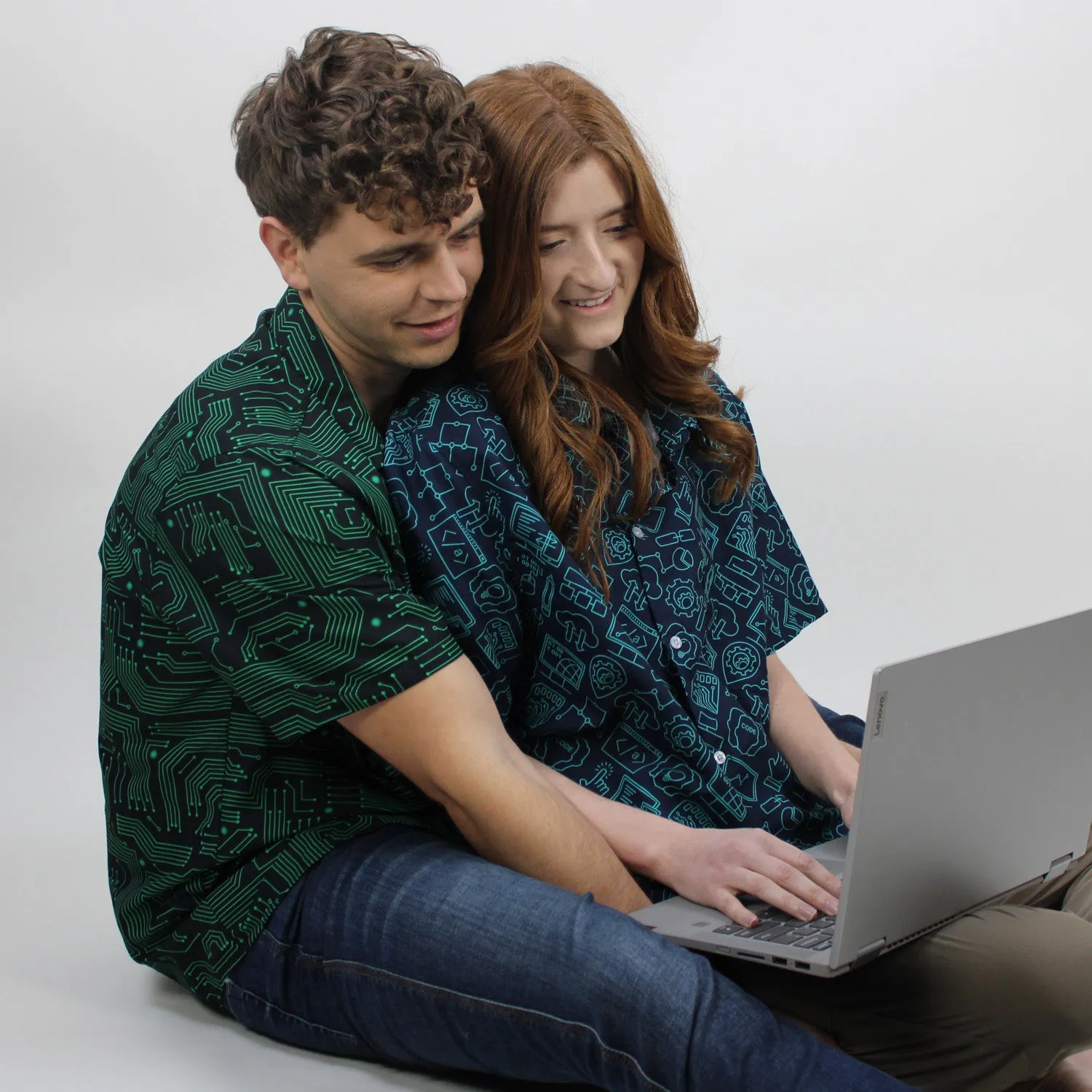 Green Computer Circuits Button Up Shirt