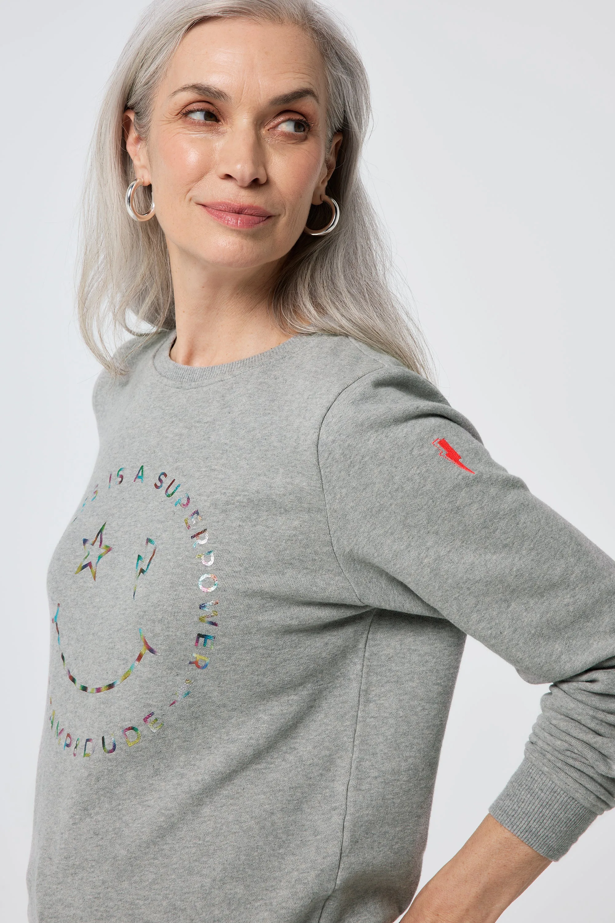 Grey Marl with Rainbow Foil Smiley Face Classic Sweatshirt