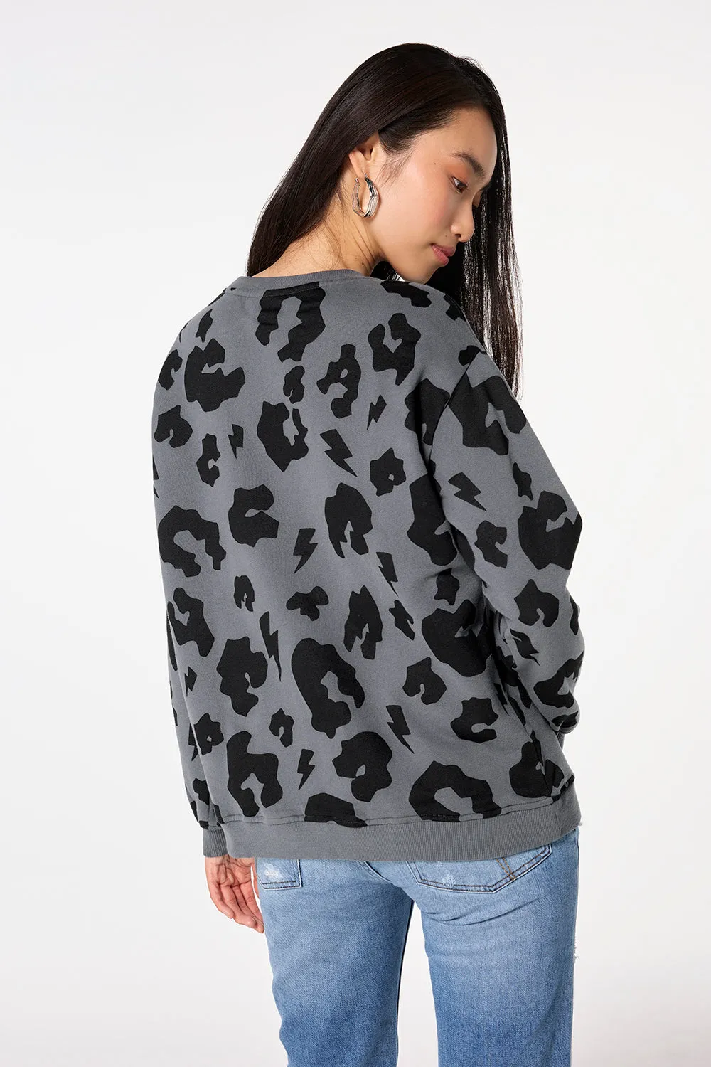 Grey with Black Mega Leopard Oversized Sweatshirt