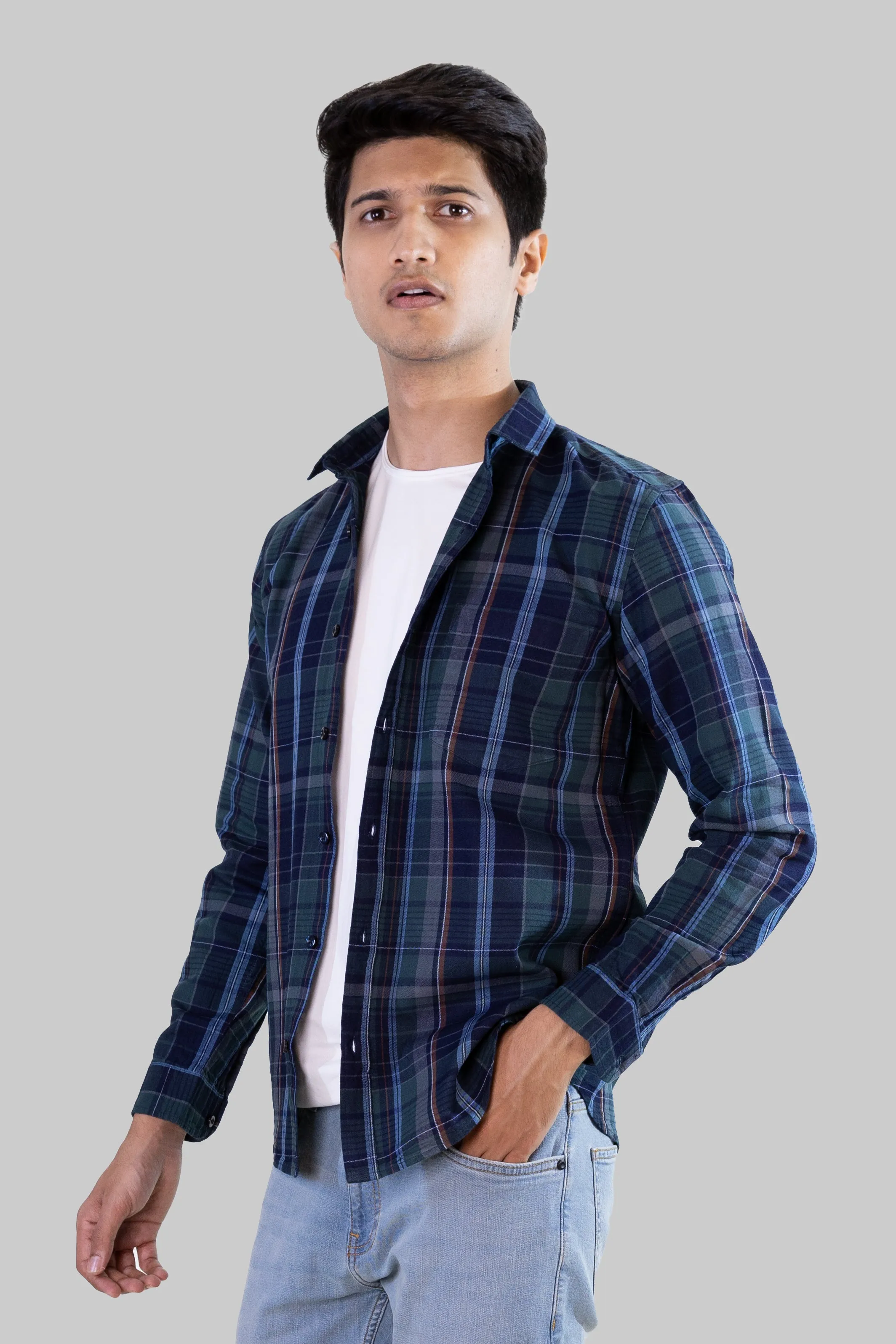 Gridline Checkered Shirt - Blue