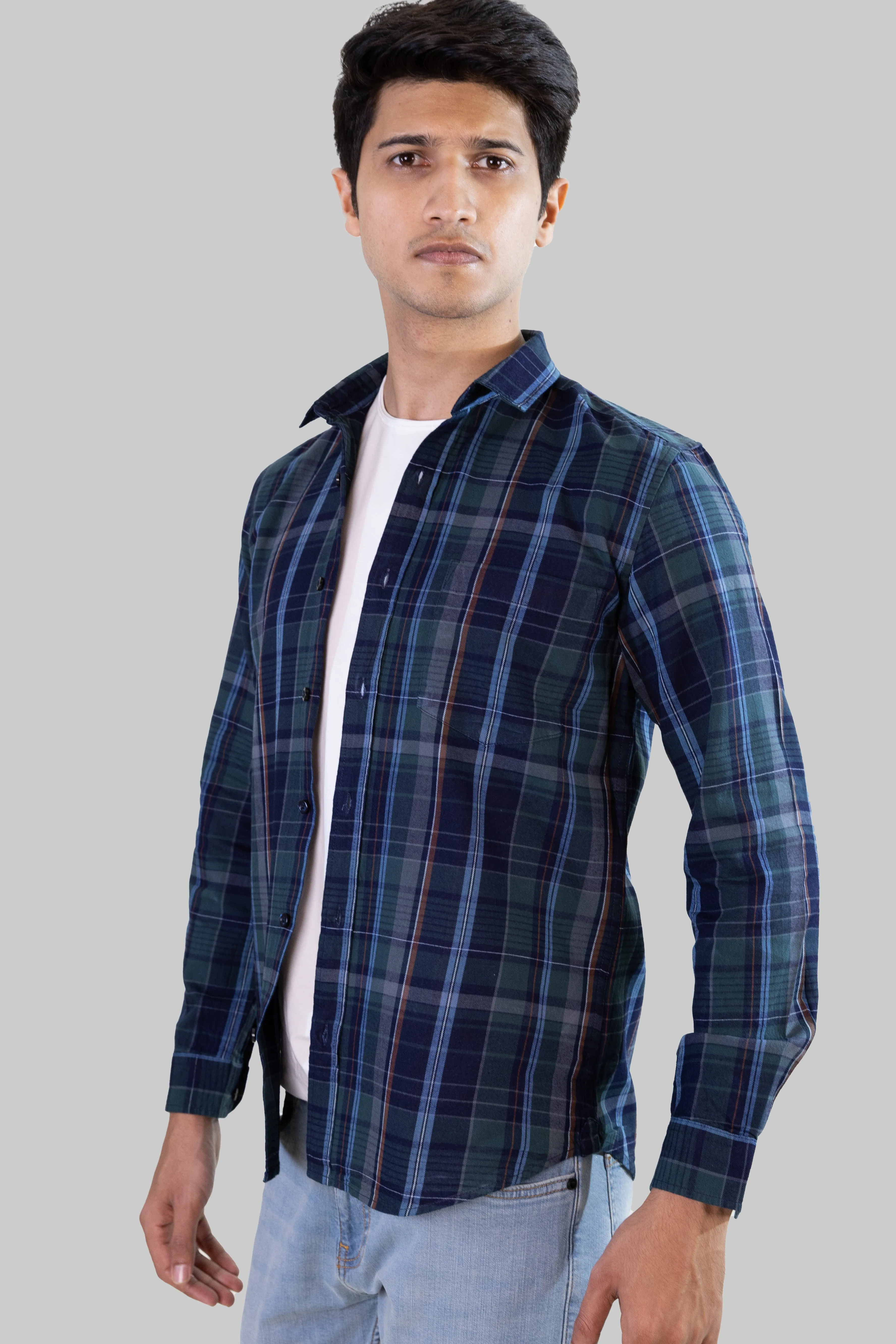 Gridline Checkered Shirt - Blue