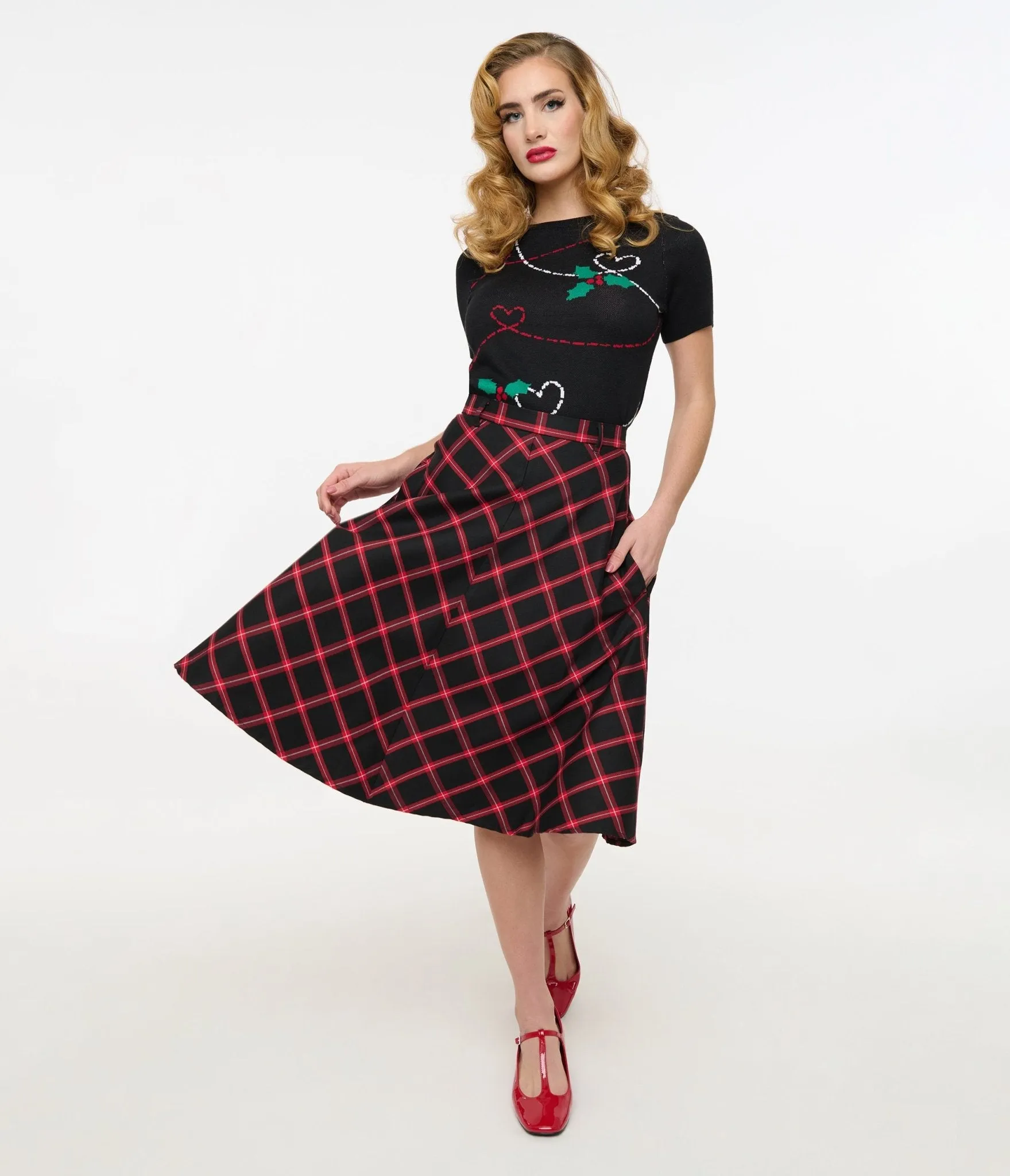 Hell Bunny 1950s Red & Black Tartan Janine Swing Skirt