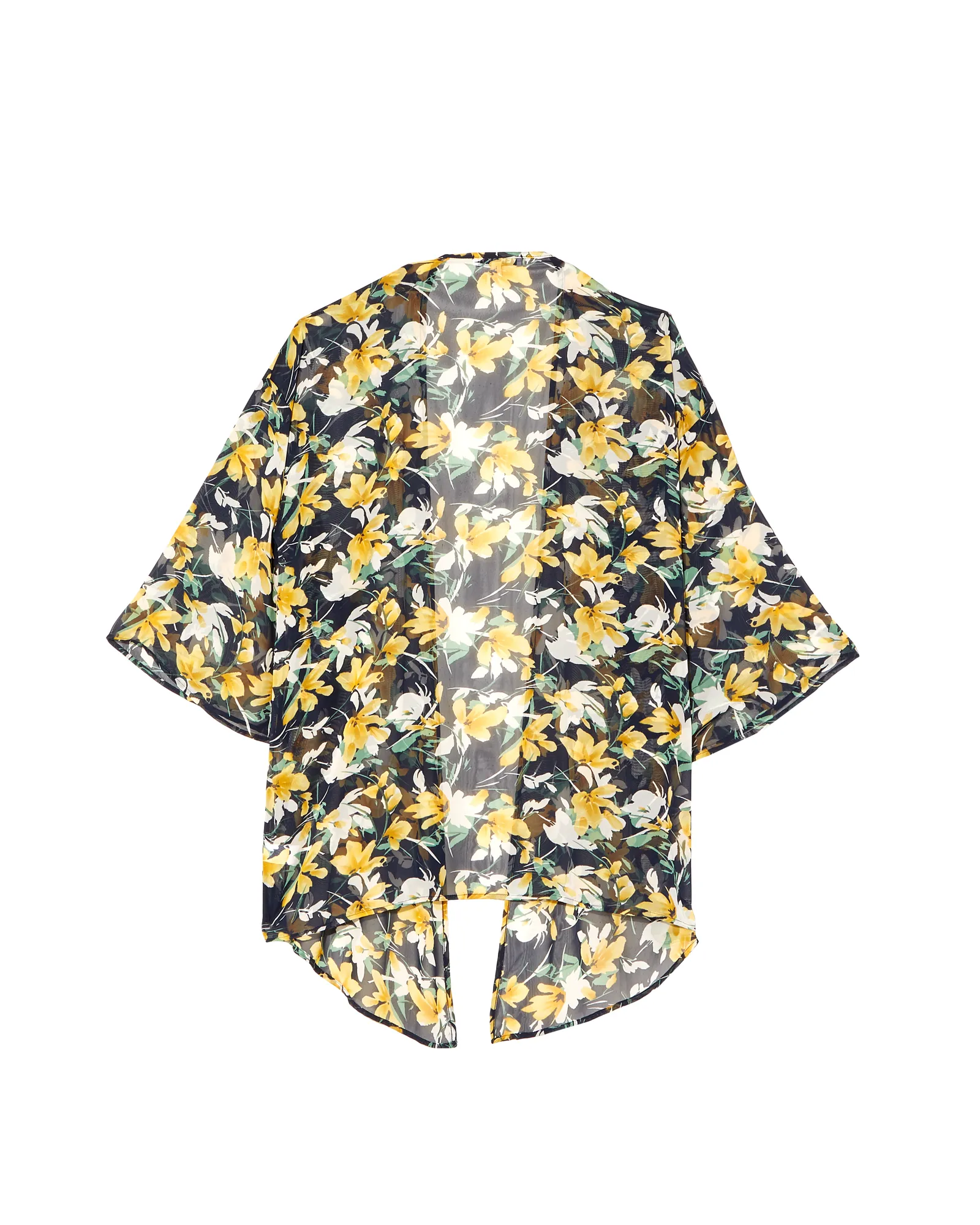 Julie Sheer Printed Kimono | Navy / Yellow