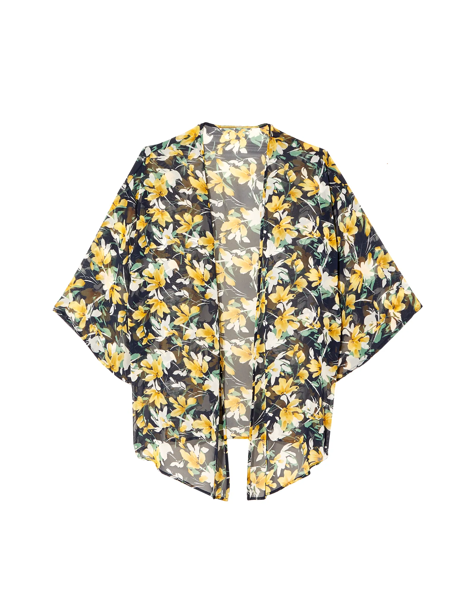 Julie Sheer Printed Kimono | Navy / Yellow