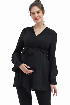 Kimi   Kai Maternity "Kay" V-Neck Belted Blouse