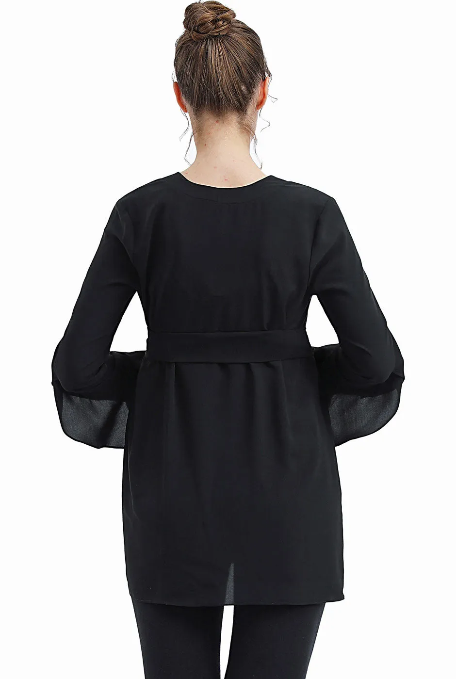 Kimi   Kai Maternity "Kay" V-Neck Belted Blouse