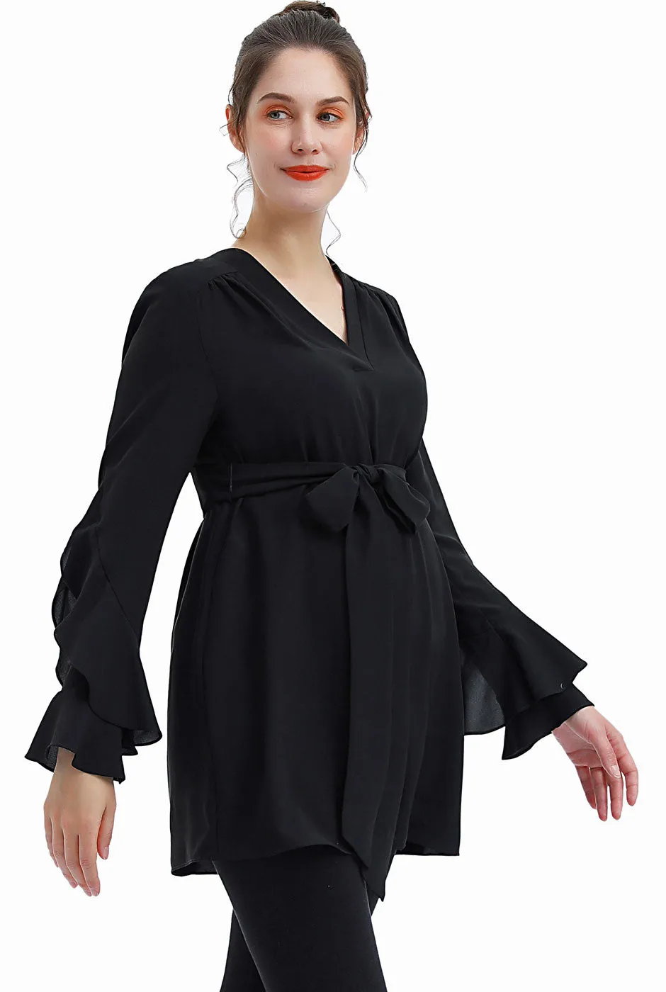 Kimi   Kai Maternity "Kay" V-Neck Belted Blouse