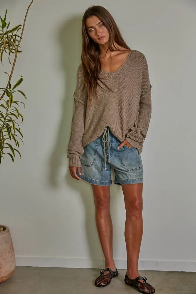 Knit Sweater V-Neck Long Sleeve Top