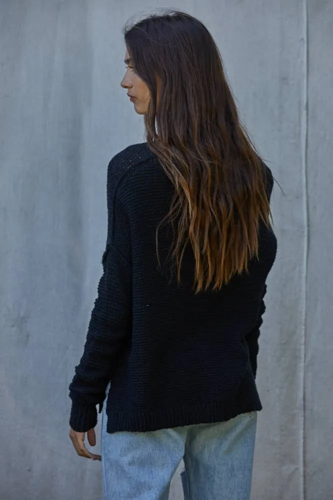 Knit Sweater V-Neck Long Sleeve Top