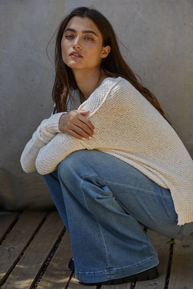 Knit Sweater V-Neck Long Sleeve Top