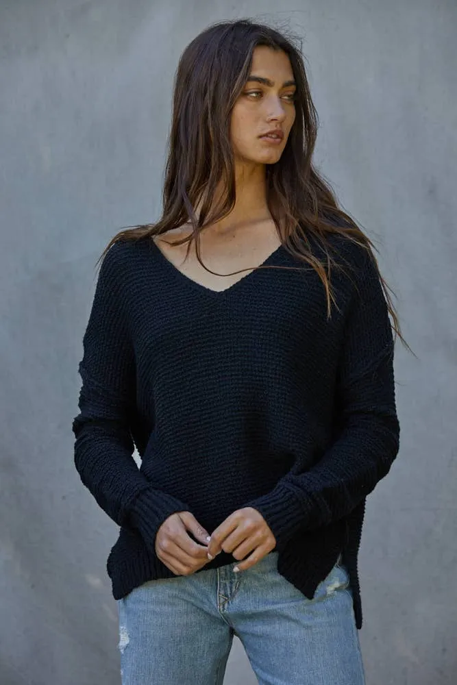 Knit Sweater V-Neck Long Sleeve Top