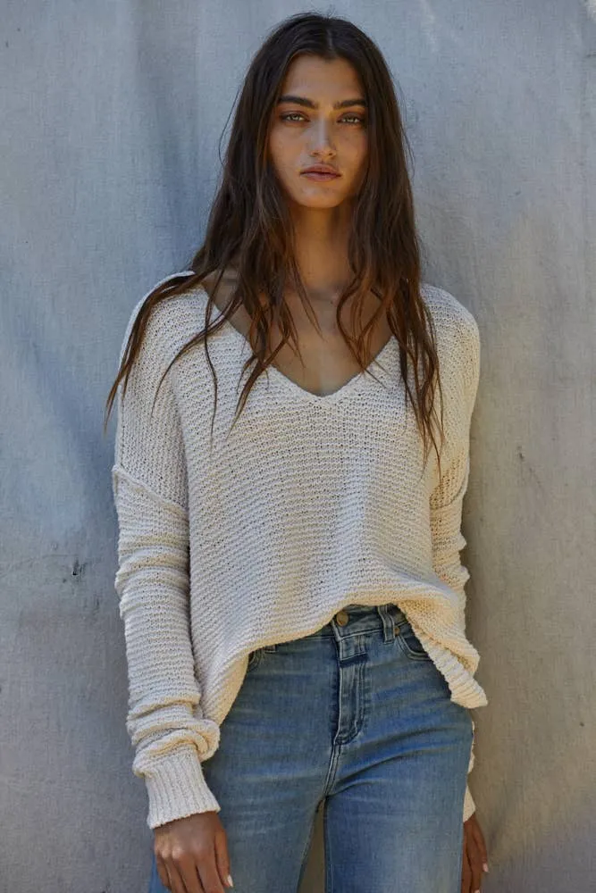 Knit Sweater V-Neck Long Sleeve Top