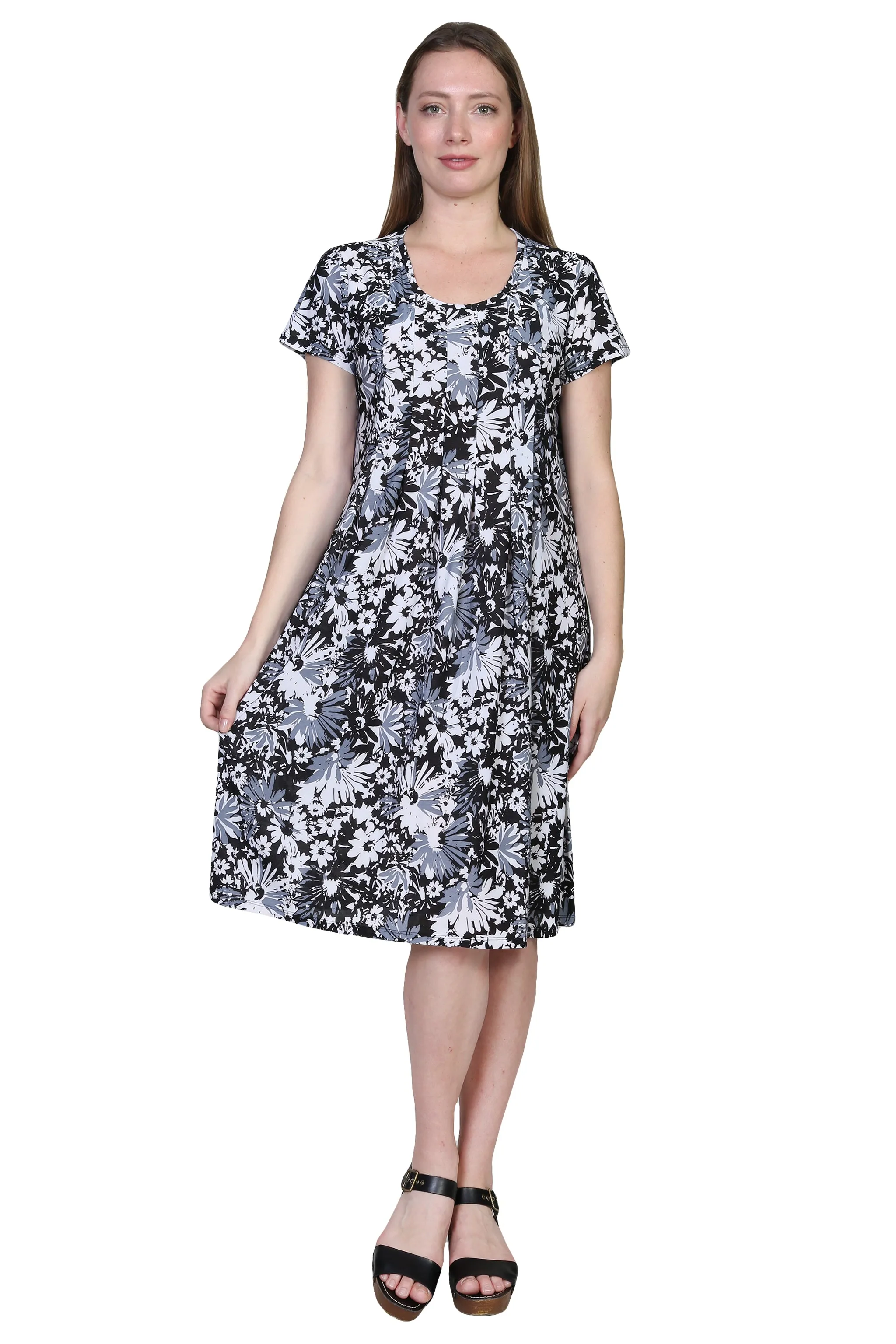 La Cera Black and White Print Short Sleeve Dress