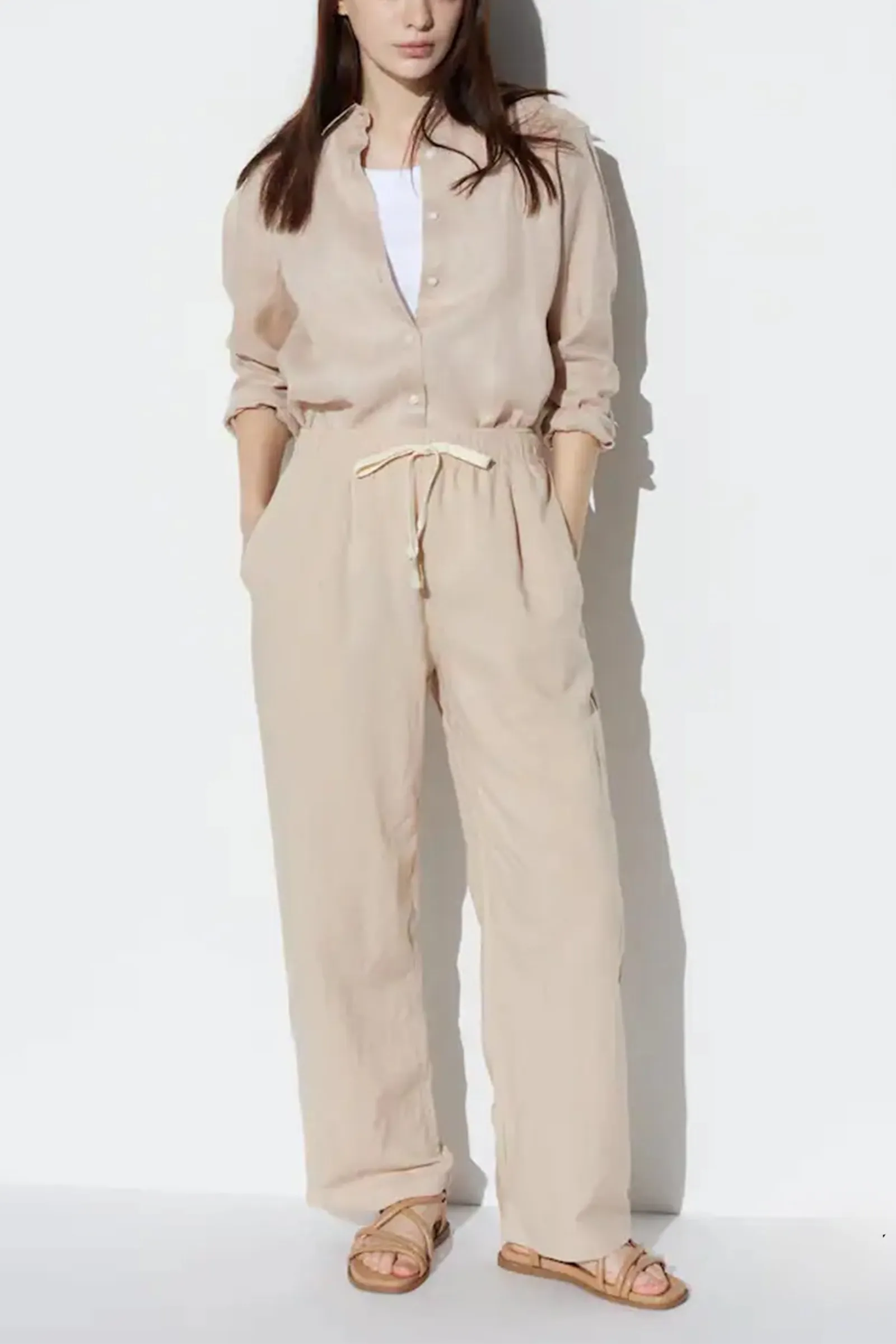 Linen Shirt & Trousers, Beige