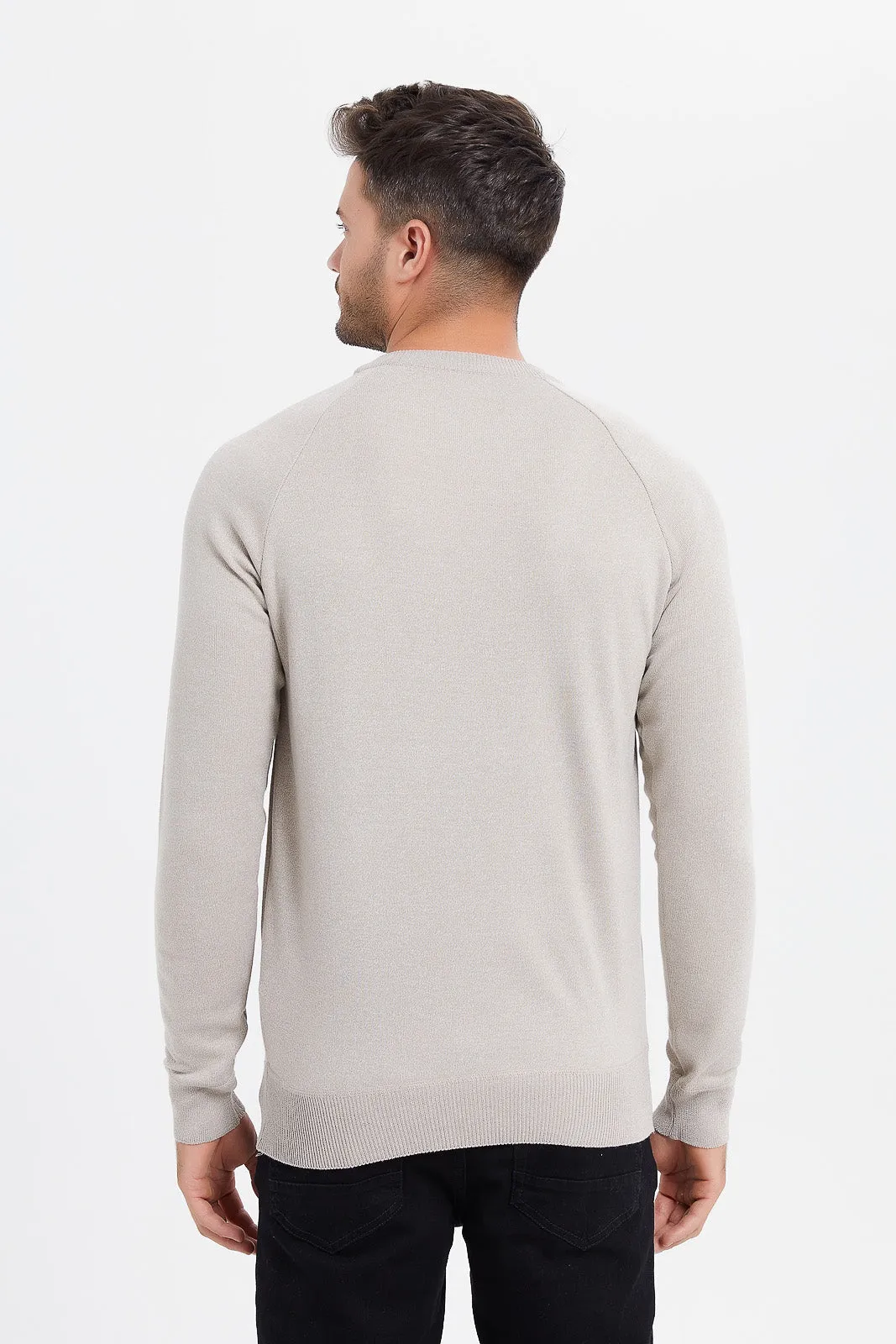 Men Beige Plain Sweater